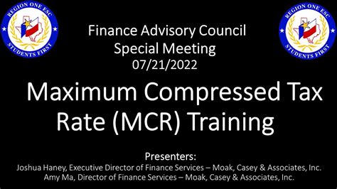 Final Maximum Compressed Tax Rates (MCR) and Adoption of .